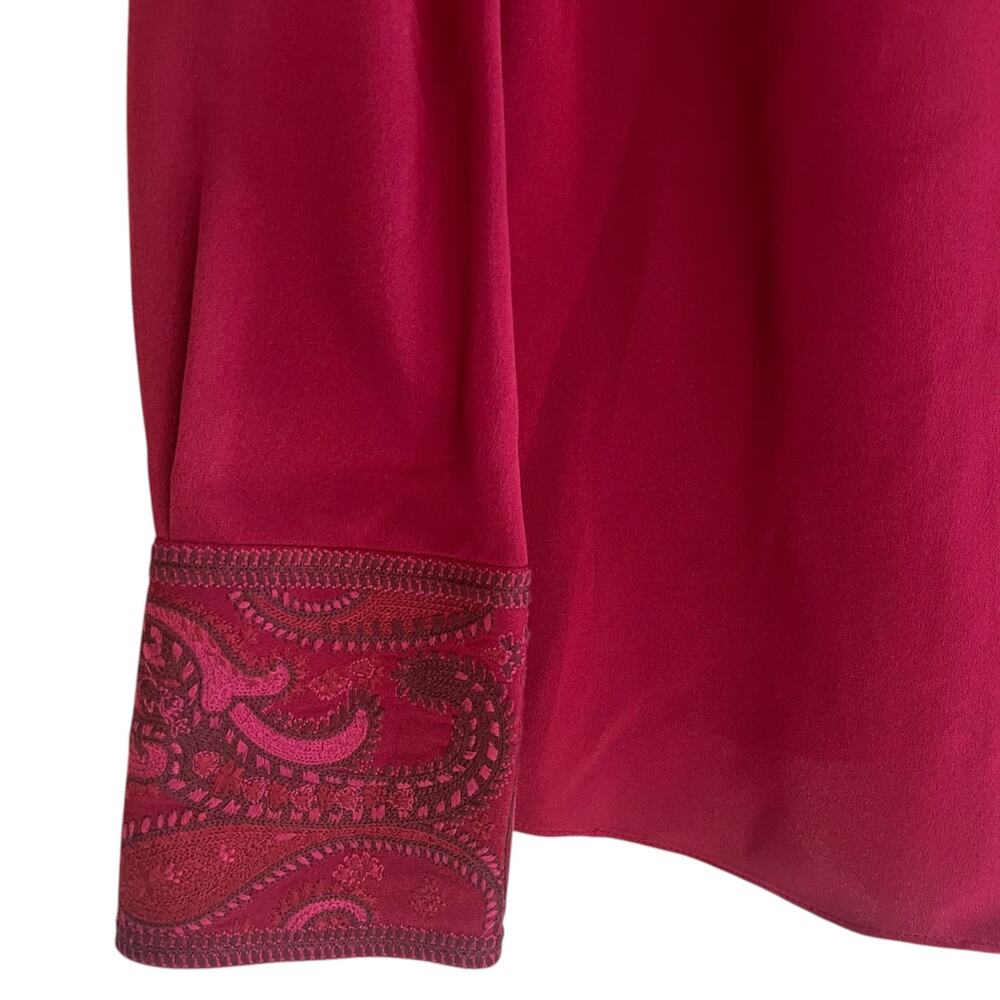 Kobi Halperin Embroidered Cuff 100% Silk Long Sleeve Blouse Burgundy Size Small - Picture 4 of 6